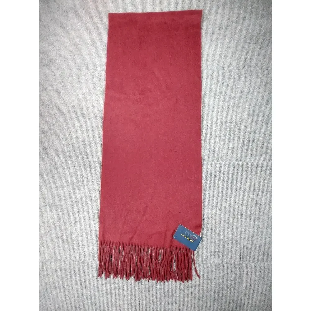 CLUB ROOM NWT Men's 100% Cashmere Fringe Scarf Muffler Burgundy Red $120
